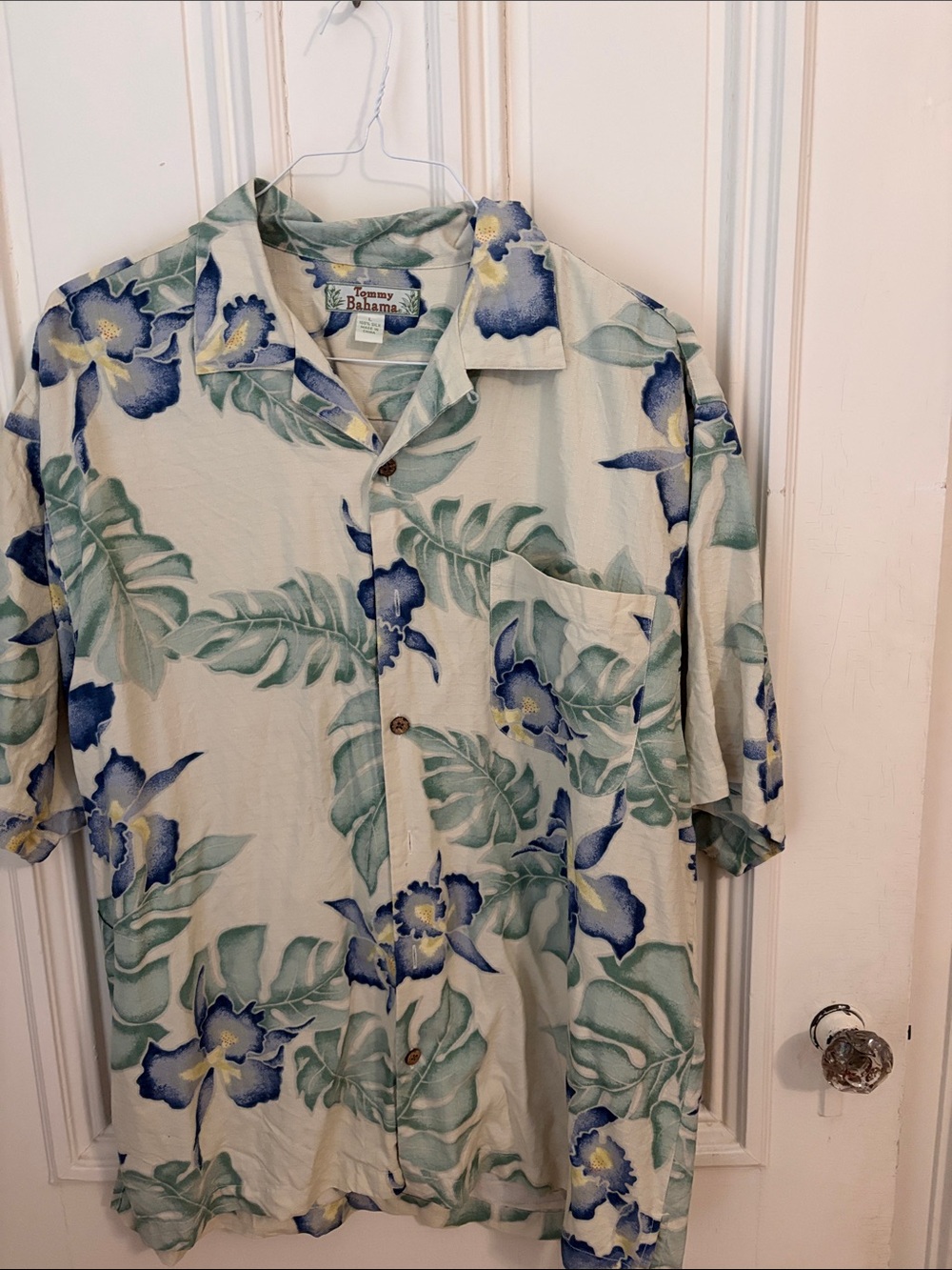 Tommy Bahama Silk Floral Button-Up Shirt - Cream & Blue